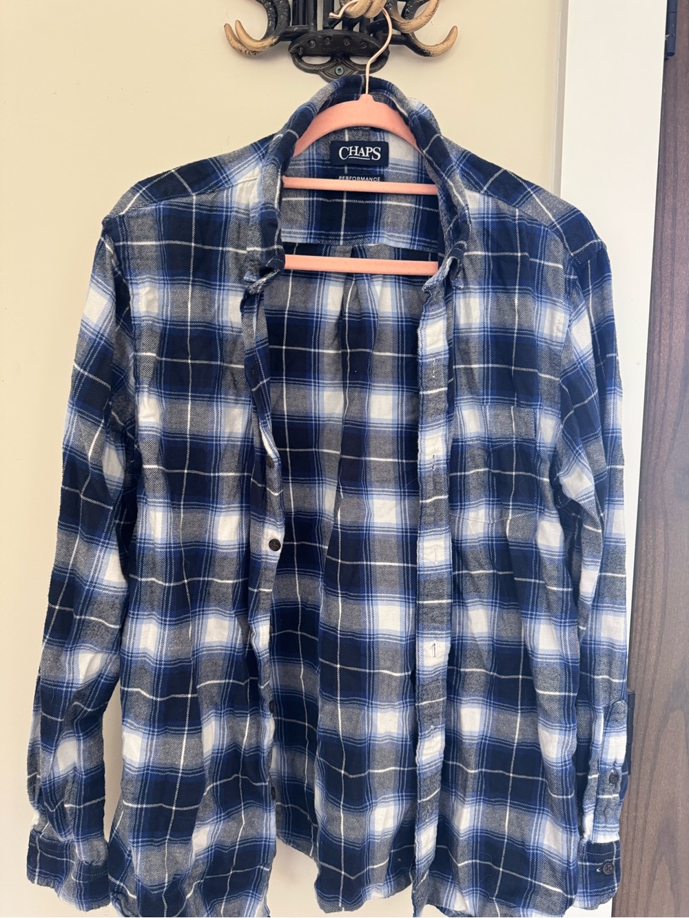 Chaps Navy and White Plaid Lightweight Shirt Jacket